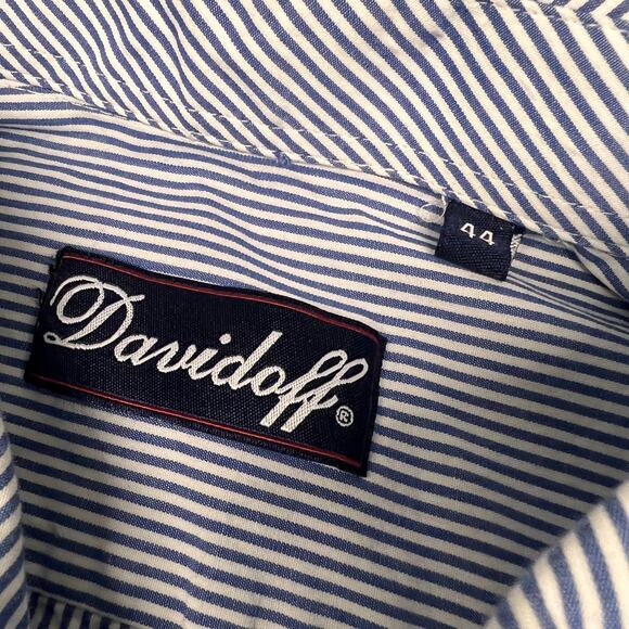 Davidoff Cigars Shirt Mens 44 Blue Striped Cotton Button Down Classic Preppy - Picture 4 of 6